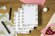 Load image into Gallery viewer, Harriet Billingham illustration A5 notepad. A photograph showing three notepads decoratively displayed.