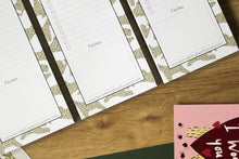 Load image into Gallery viewer, Close up of the Soft Coated Wheaten Terrier Patterned To Do List Notepads. Showing the blank notes box at the bottom and the website url of Harriet Billingham illustrations