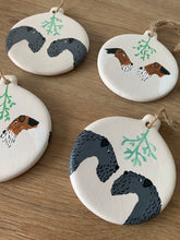 Load image into Gallery viewer, Kerry blue terrier decoration next to wire fox terriers