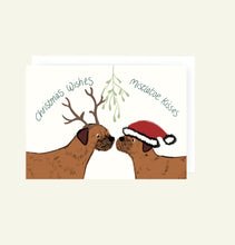 Load image into Gallery viewer, Border Terrier Christmas wishes and mistletoe kisses card