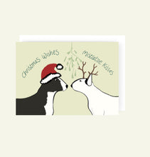 Load image into Gallery viewer, Bull Terrier Christmas wishes and mistletoe kisses Christmas card.