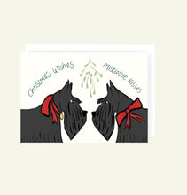 Load image into Gallery viewer, Scottish Terrier Christmas wishes and mistletoe kisses Christmas card