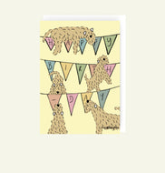 Happy birthday banner card of soft coated wheaten terriers drawn by Harriet Billingham illustration
