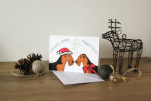 Load image into Gallery viewer, Airedale Christmas wishes and mistletoe wishes card. 
