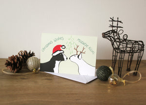 Bull Terrier Christmas Wishes Mistletoe Kisses Card