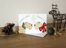 Load image into Gallery viewer, soft coated wheaten Terrier Christmas card drawn by Harriet Billingham illustration
