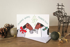 Wire Fox Terrier Christmas Wishes Mistletoe Kisses Card