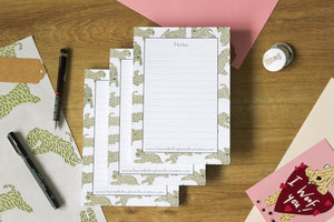 Harriet Billingham illustration A5 notepad. A photograph showing three notepads decoratively displayed. 