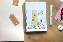 Load image into Gallery viewer, Soft coated wheaten terrier spiral bound notebook A5 drawn by Harriet billingham
