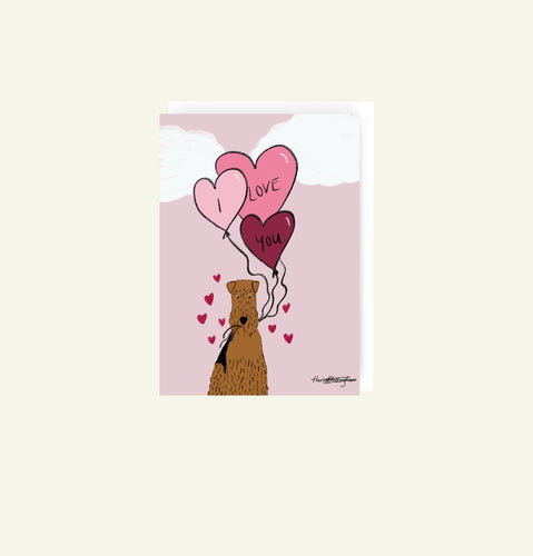 I Love You Airedale Terrier card drawn by Harriet Billingham illustration