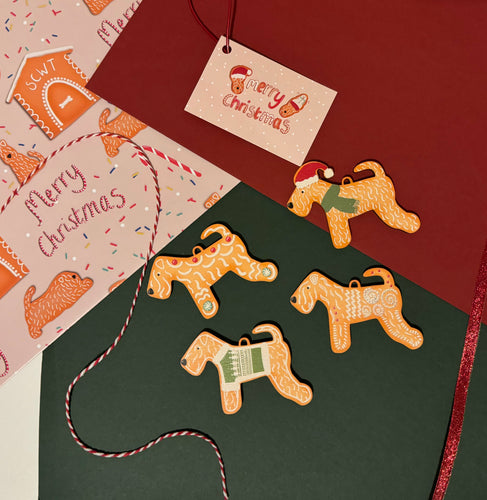 Soft Coated Wheaten Terrier Christmas Decorations in gingerbread theme