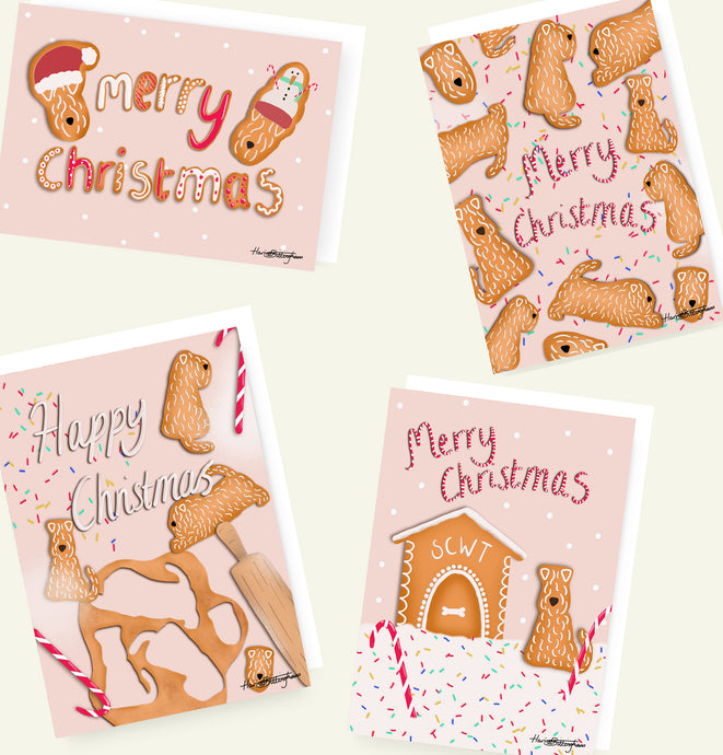 4 gingerbread themed scwt christmas cards