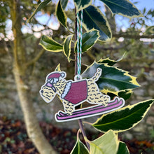 Load image into Gallery viewer, A Wheaten on skis. Christmas decoration
