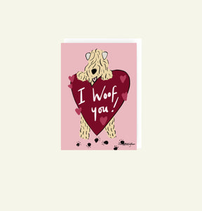 I Woof You Soft Coated Wheaten Terrier Card drawn by Harriet Billingham Illustration