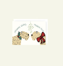 Load image into Gallery viewer, soft coated wheaten Terrier Christmas wishes and mistletoe kisses card
