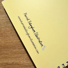 Load image into Gallery viewer, Yellow notebook with 'Harriet Billingham Illustration' text on a wooden surface

