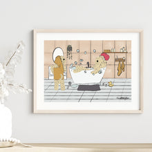 Load image into Gallery viewer, two soft coated wheaten terriers having a bath and scrub in a bathroom.
