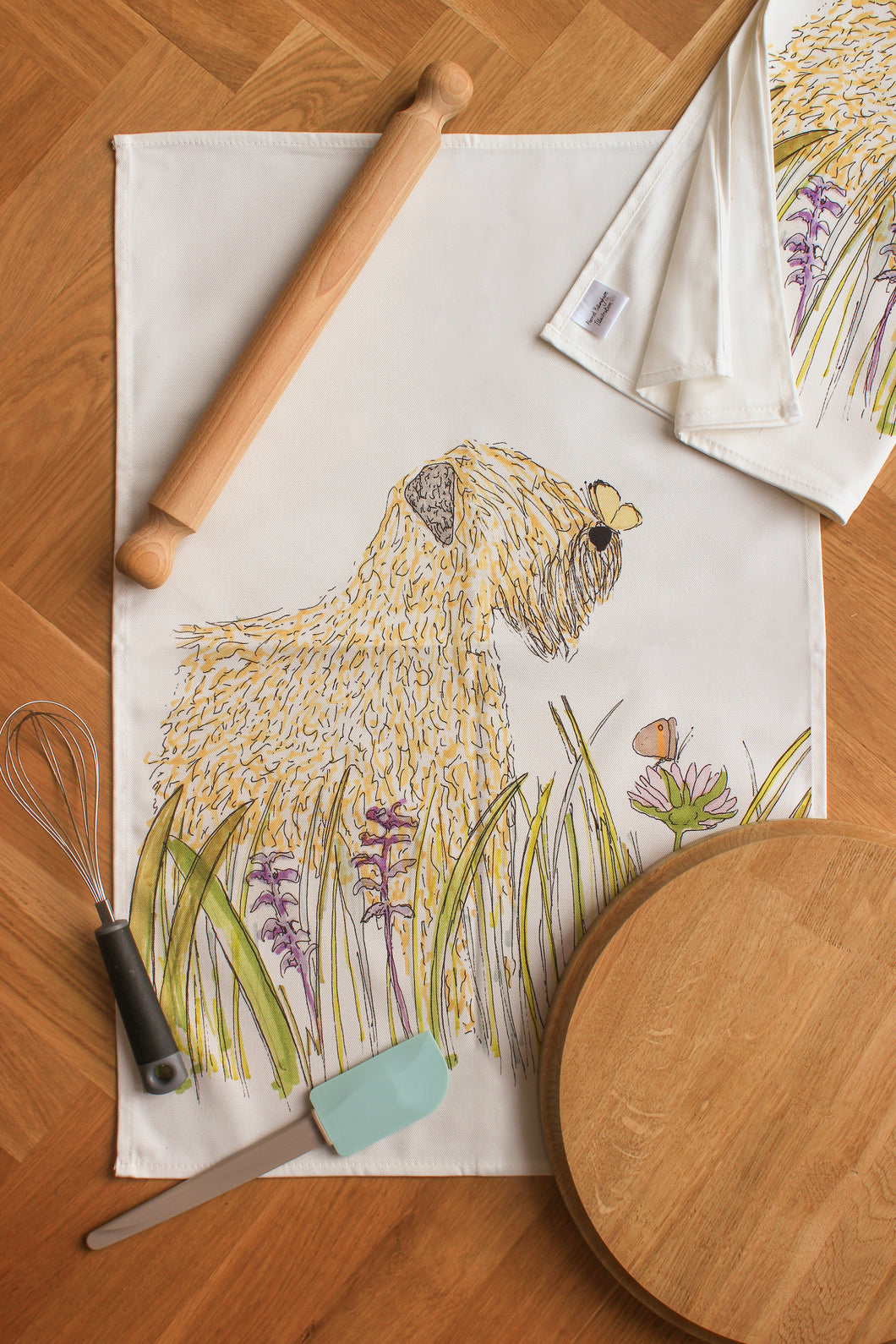 Soft Coated Wheaten Terrier Butterfly Tea Towel