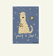 You're A Star greetings card with a soft coated wheaten terrier on digitally drawn by Harriet Billingham
