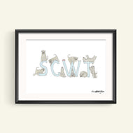 Soft Coated Wheaten Terrier SCWT print shown in a frame. Frame not included